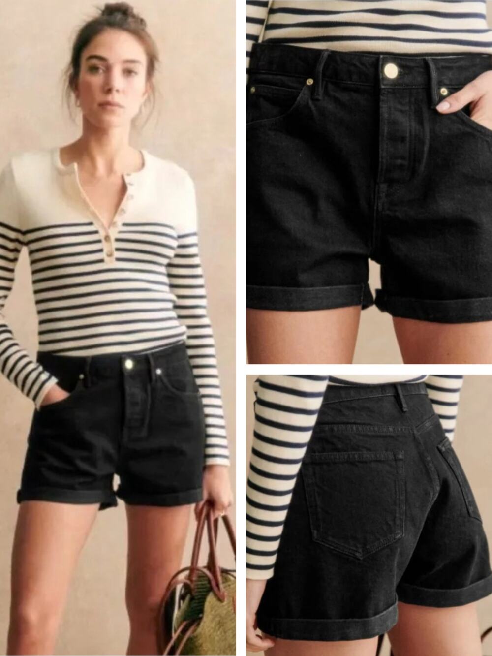 SEZANE Niel Denim Cuffed Hem Short Size 6 Black